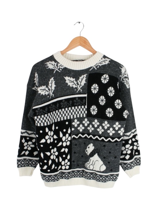 Sweaters - Vintage Private Eyes Nordic Sweater Women's Medium Gray Black White Polar Bear